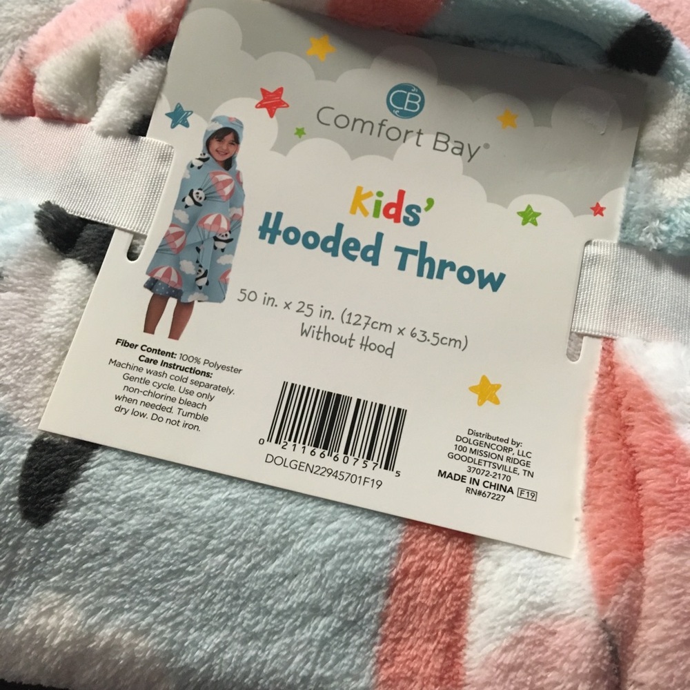 Kids Hooded throw blanket parachute pandas